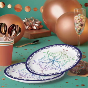 Assiettes En Carton Rainbow Snowflake Blue Trier Holiday