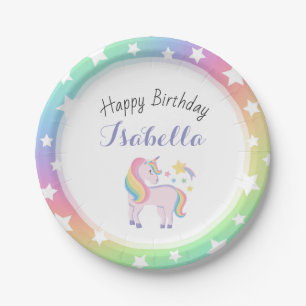 Assiettes En Carton Rainbow Stars & Magical Unicorn Joyeux anniversair
