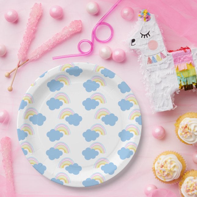 Assiettes En Carton Rainbow Summer Nuages Pastel Scribble Doodle (Fête)
