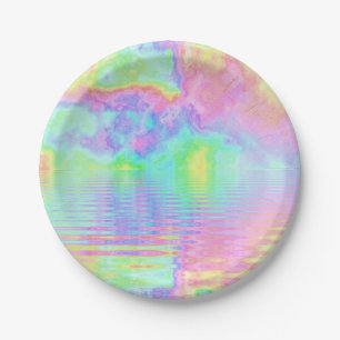Assiettes En Carton Rainbow Tie Dye Nuages Pastel