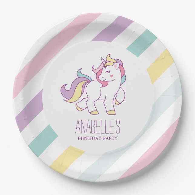 Assiettes En Carton Rainbow Unicorn Girls Birthday Party (Devant)