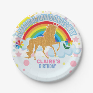 Assiettes En Carton Rainbow Unicorn Magical Girls Birthday Party Décor