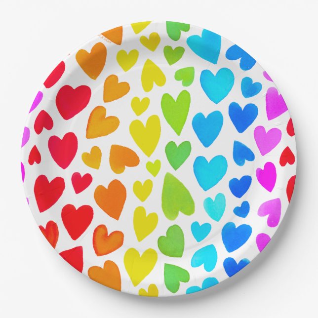 Assiettes En Carton Rainbow Watercolor Motif (Devant)