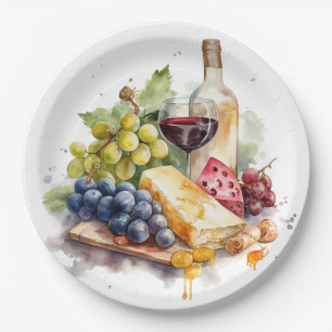 Assiettes En Carton Raisin de vigne Fromagerie Verre à vin Aquarelle