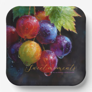 Assiettes En Carton Raisins et gouttes de rosée aquarelle vibrants