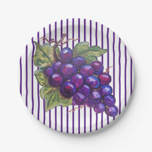 Assiettes En Carton Raisins pourpres Juteux Déserts Déserts Récolte