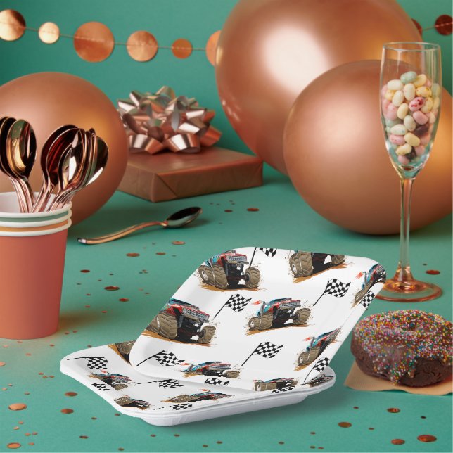 Assiettes En Carton Rallye Camion Enfants Monster Anniversaire (Multi)
