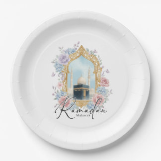 Assiettes En Carton Ramadan Mubarak Kaaba Floral Islamic Party Decor
