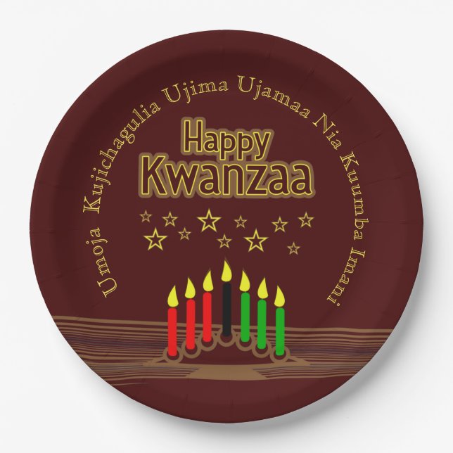 Assiettes En Carton Rapprocher Happy Kwanzaa Sept Principes 9" (Devant)