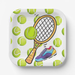 Assiettes En Carton Raquette de tennis et balle avec chaussure pour le