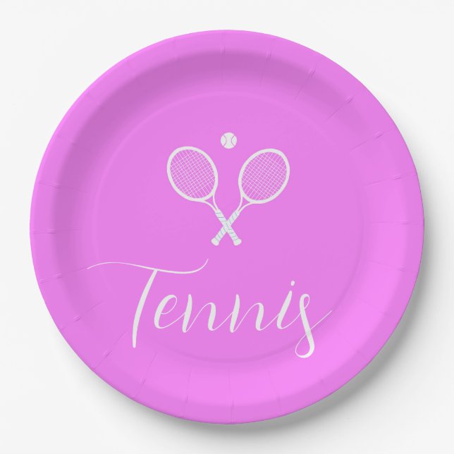 Assiettes En Carton Raquettes de tennis et boule rose profond (Devant)