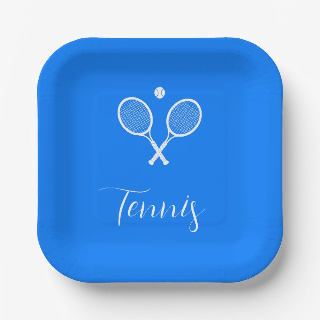 Assiettes En Carton Raquettes de tennis et boule Ultramarine bleu (Recto)