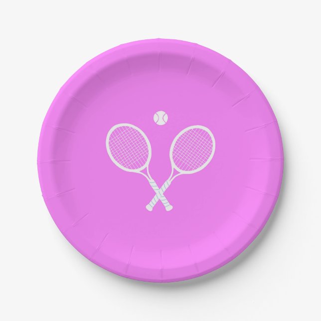 Assiettes En Carton Raquettes de tennis Partie rose profonde (Devant)