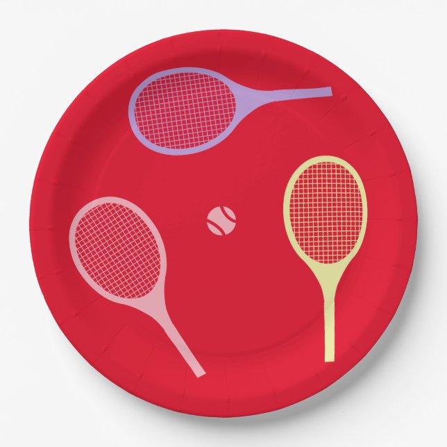 Assiettes En Carton Raquettes de tennis Pastel avec balle de tennis en (Devant)
