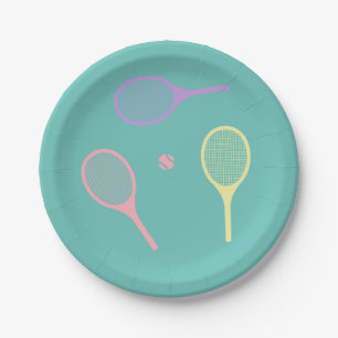 Assiettes En Carton Raquettes de tennis Pastel avec balle de tennis su