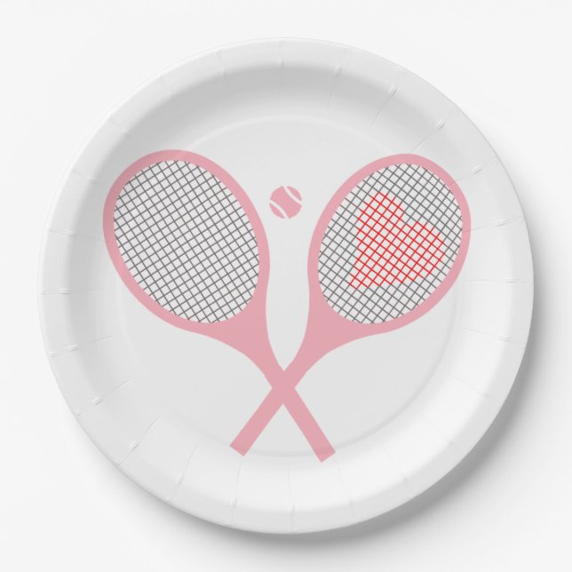 Assiettes En Carton Raquettes De Tennis Pastel Heart Et Design De Ball (Devant)
