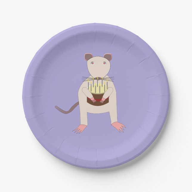Assiettes En Carton Rat de Siamese avec gâteau d'anniversaire (Devant)