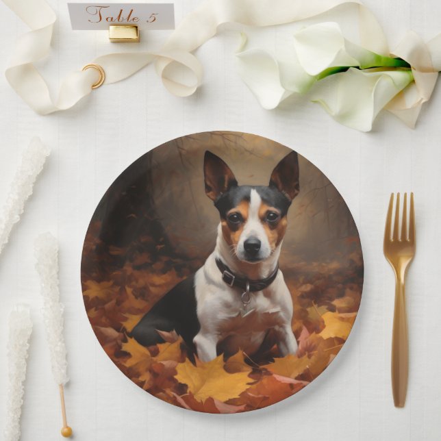 Assiettes En Carton Rat Terrier à l'automne Feuilles automne Inspire (Mariage)