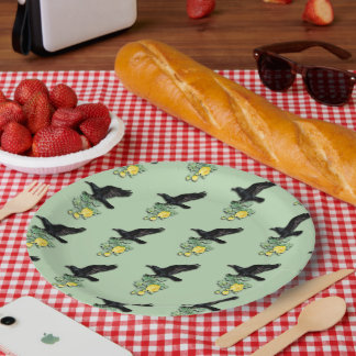 Assiettes En Carton Raven with Yellow Rose