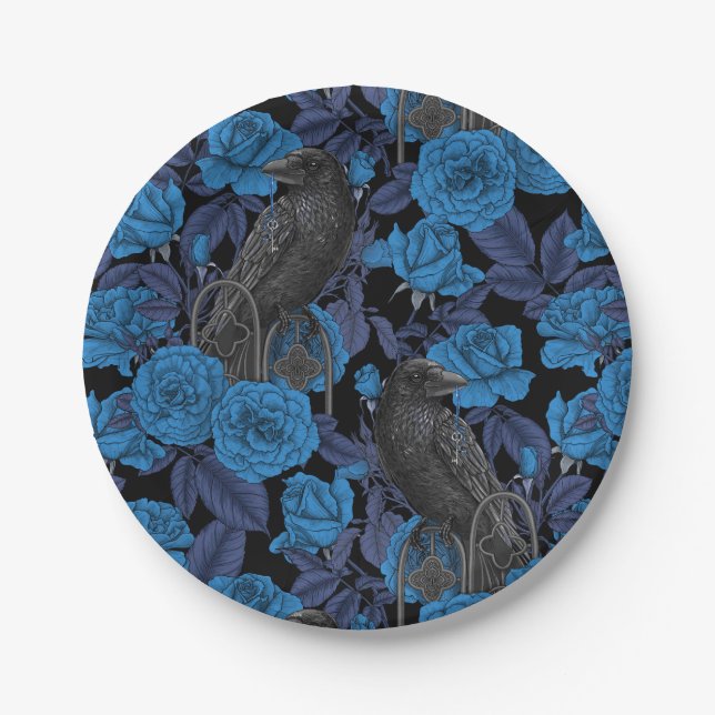 Assiettes En Carton Ravins et roses bleus (Devant)
