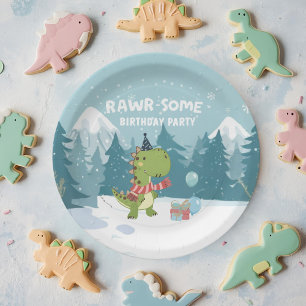 Assiettes En Carton RAWR-Certains Dinosaures Anniversaire hivernal