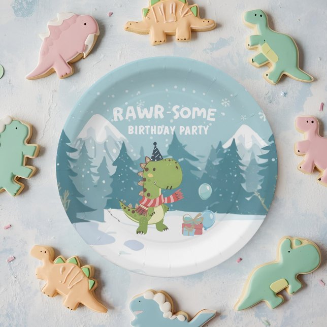 Assiettes En Carton RAWR-Certains Dinosaures Anniversaire hivernal (Créateur téléchargé)