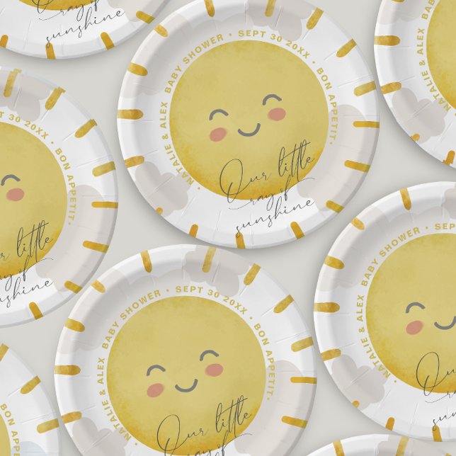 Assiettes En Carton Ray of Sunshine Nuages Baby shower neutre (Créateur téléchargé)