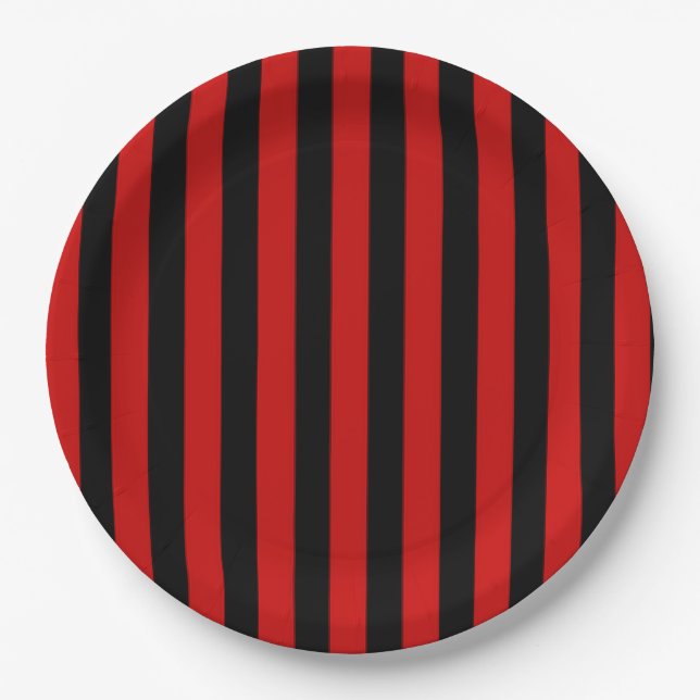 Assiettes En Carton Rayure noire et rouge (Devant)
