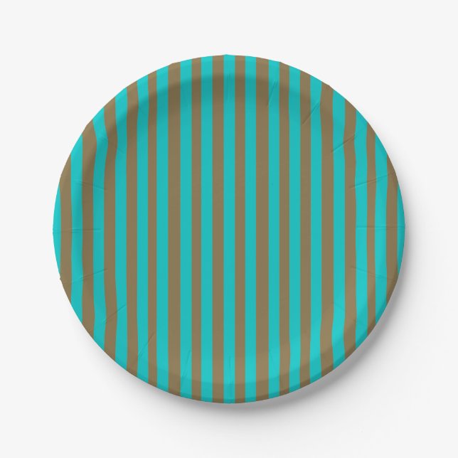 Assiettes En Carton Rayure Or Bleu Turquoise (Devant)