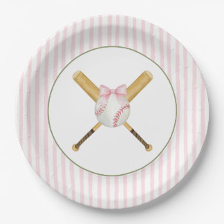 Assiettes En Carton Rayure Rose Baseball