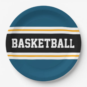 Assiettes En Carton Rayures BASKETBALL Ocean Bleu Sport Orange Noir