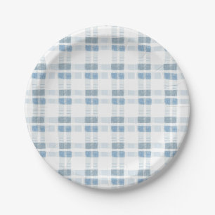 Assiettes En Carton Rayures Bleu Bébé Motif Carreaux