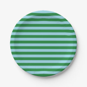 Assiettes En Carton Rayures bleues vert-foncé et en pastel