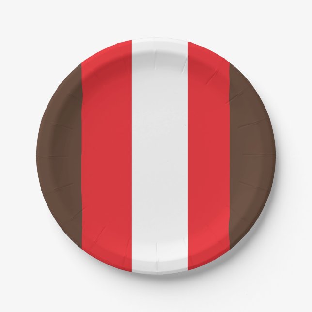 Assiettes En Carton rayures Brown, rouges et blanches (Devant)