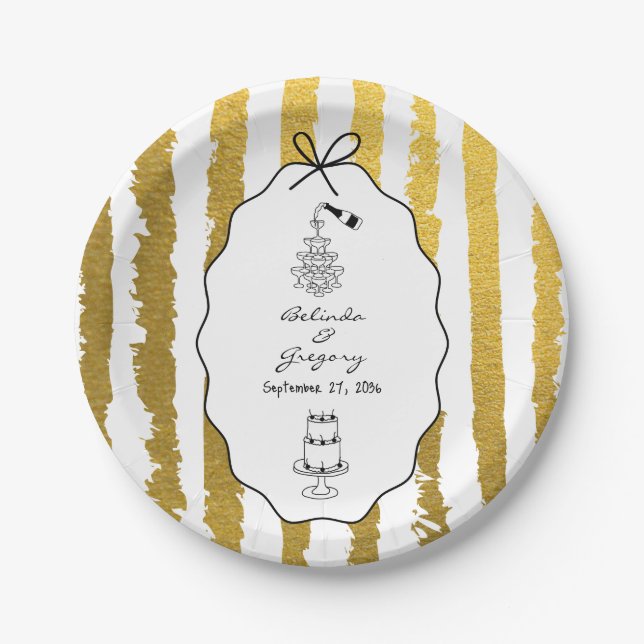 Assiettes En Carton Rayures Capricieuses Mariage Peint à la Main  (Devant)
