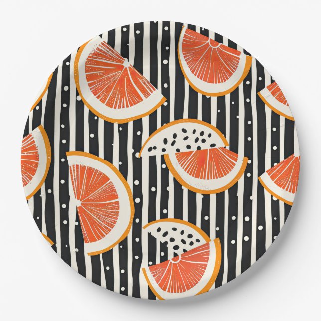 Assiettes En Carton Rayures de tranches de citrus gras (8) (Devant)