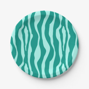 Assiettes En Carton Rayures de zèbre - Turquoise et Aqua
