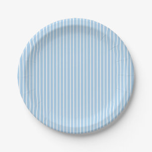 Assiettes En Carton Rayures Élégantes Blanc - Bleu Bébé
