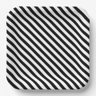 Assiettes En Carton Rayures noires et blanches angulaires modernes