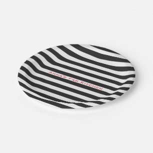 Assiettes En Carton Rayures noires sur toute couleur avec le texte