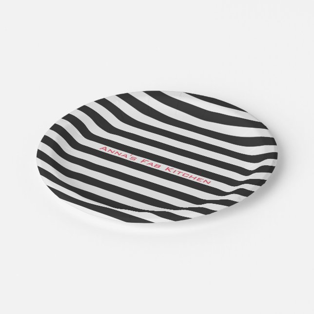 Assiettes En Carton Rayures noires sur toute couleur avec le texte (Angle)