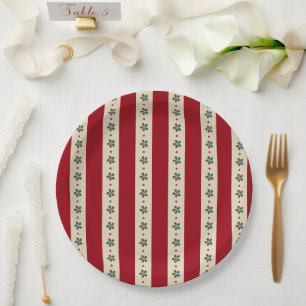 Assiettes En Carton Rayures Rouges Et Fleurs
