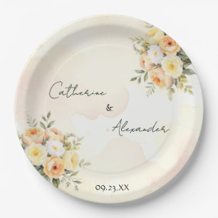 Assiettes En Carton Réception de mariage élégant floral bohème rustiqu