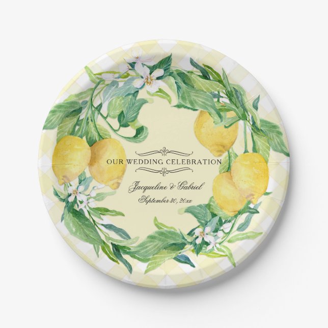 Assiettes En Carton Réception de mariage En vichy couronne de feutre f (Devant)