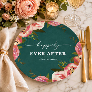 Assiettes En Carton Réception de mariage floral vert sarcelle Blooming