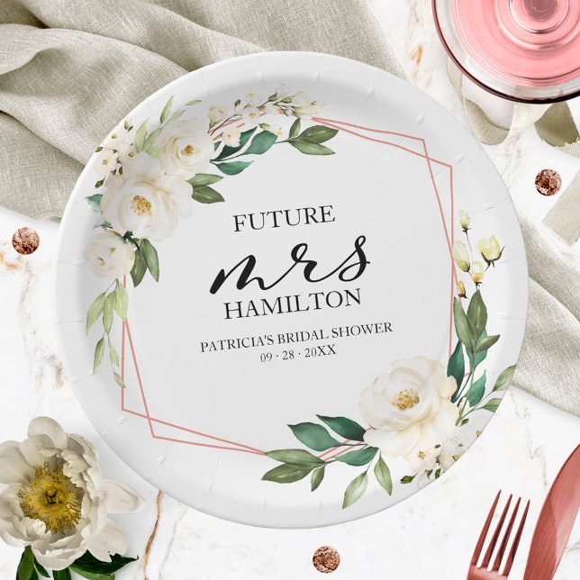 Assiettes En Carton Reception de mariage Geometrique Floral Blanc Vege (Créateur téléchargé)