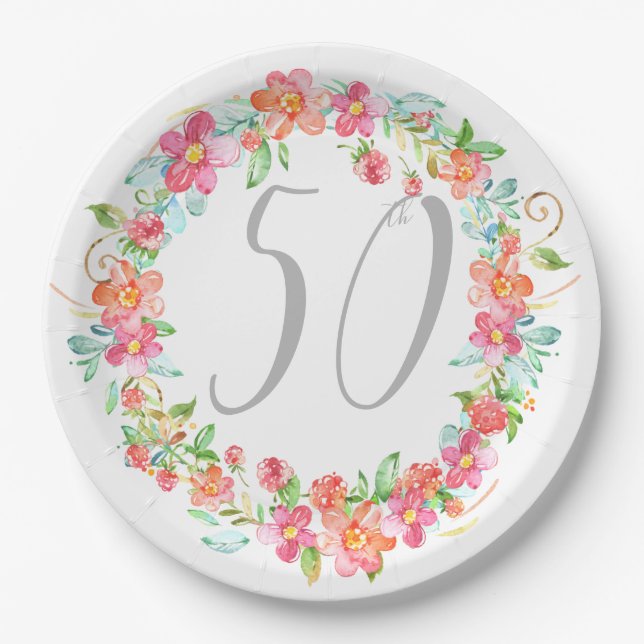 Assiettes En Carton Réception en plein air florale d'anniversaire (Devant)