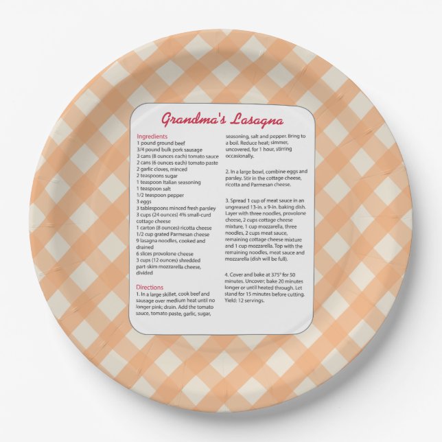 Assiettes En Carton Recette préférée de famille rétro - lasagne (Devant)