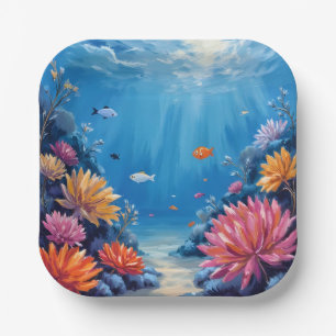 Assiettes En Carton Récif de corail sous la peinture de l'océan mer