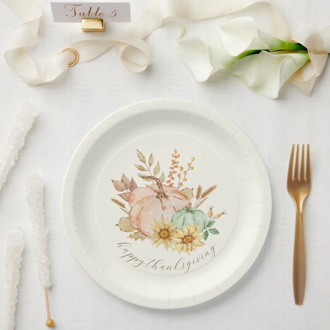 Assiettes En Carton Récolte aquarelle sur mesure Thanksgiving (Mariage)